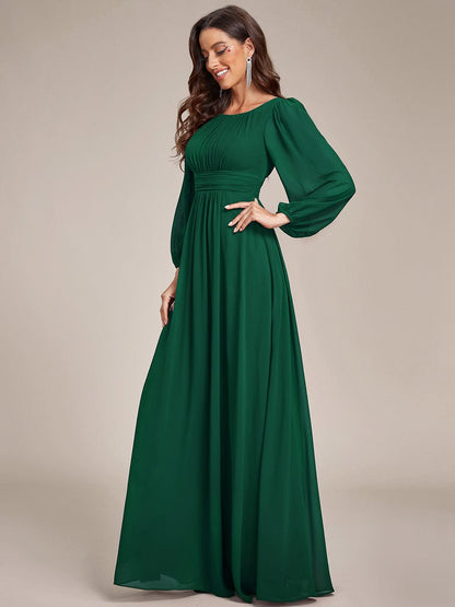 Chiffon High Empire Waist Puff Sleeve Bridesmaid Dress #color_Dark Green