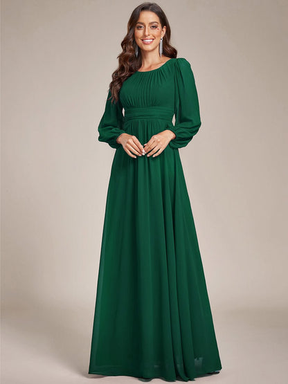 Chiffon High Empire Waist Puff Sleeve Bridesmaid Dress #color_Dark Green