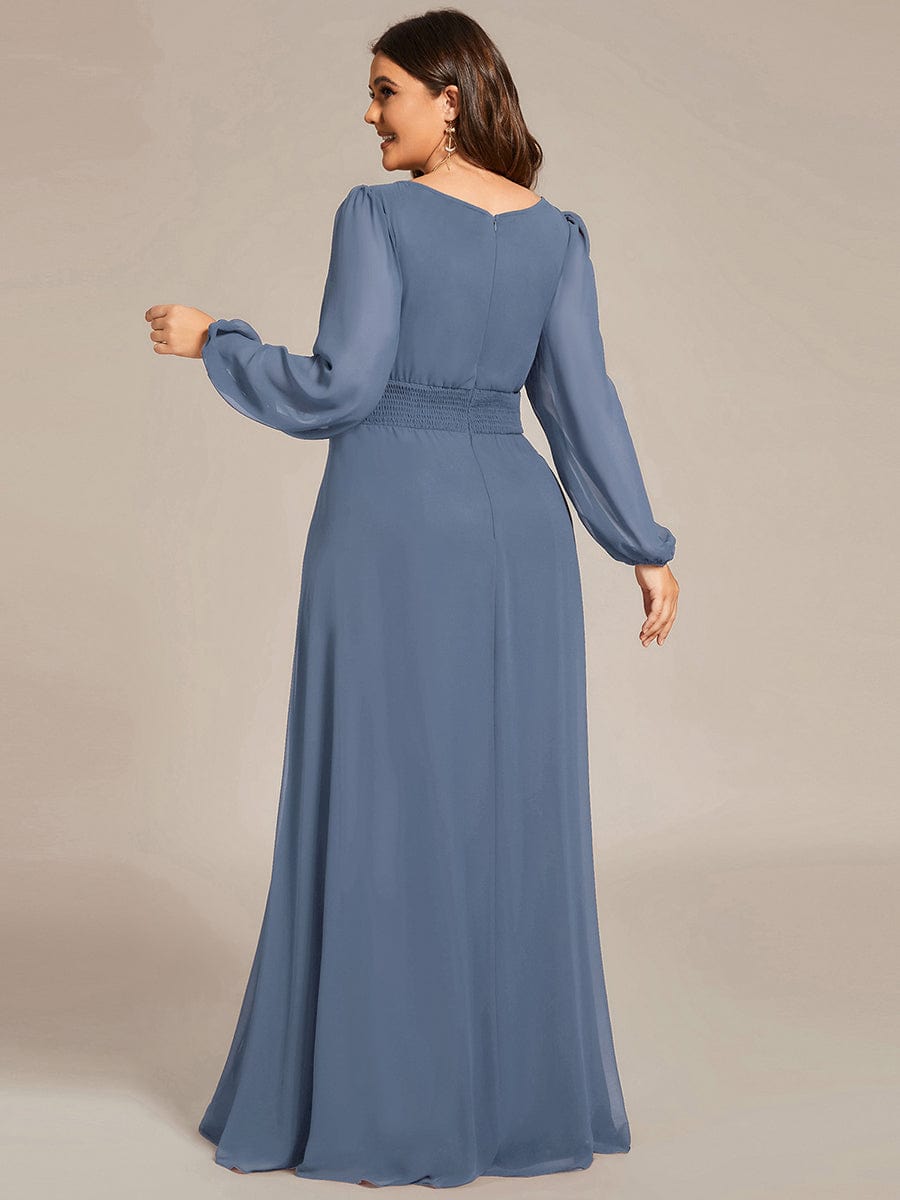 Custom Size See-Througth Puff Sleeve Chiffon Bridesmaid Dress #color_Dusty Navy