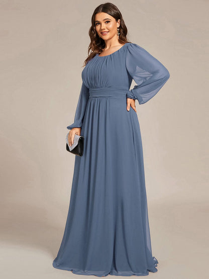 Custom Size See-Througth Puff Sleeve Chiffon Bridesmaid Dress #color_Dusty Navy