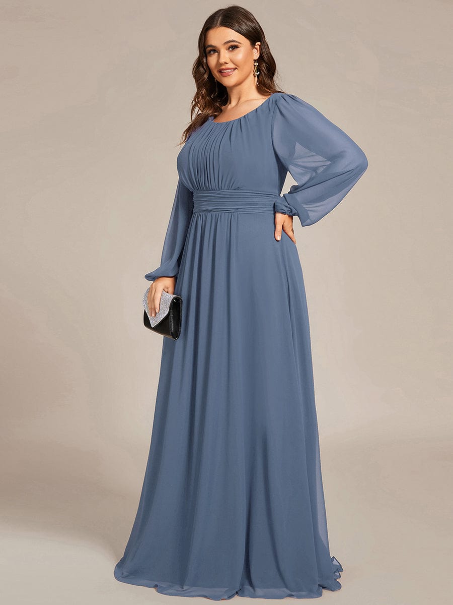 See-Througth Puff Sleeve Chiffon Plus Size Bridesmaid Dress #color_Dusty Navy