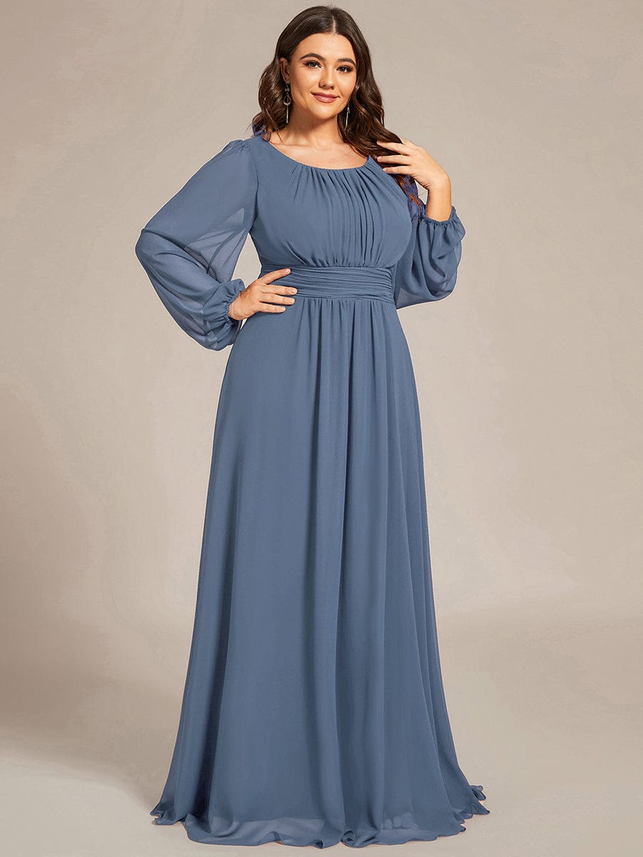 See-Througth Puff Sleeve Chiffon Plus Size Bridesmaid Dress #color_Dusty Navy