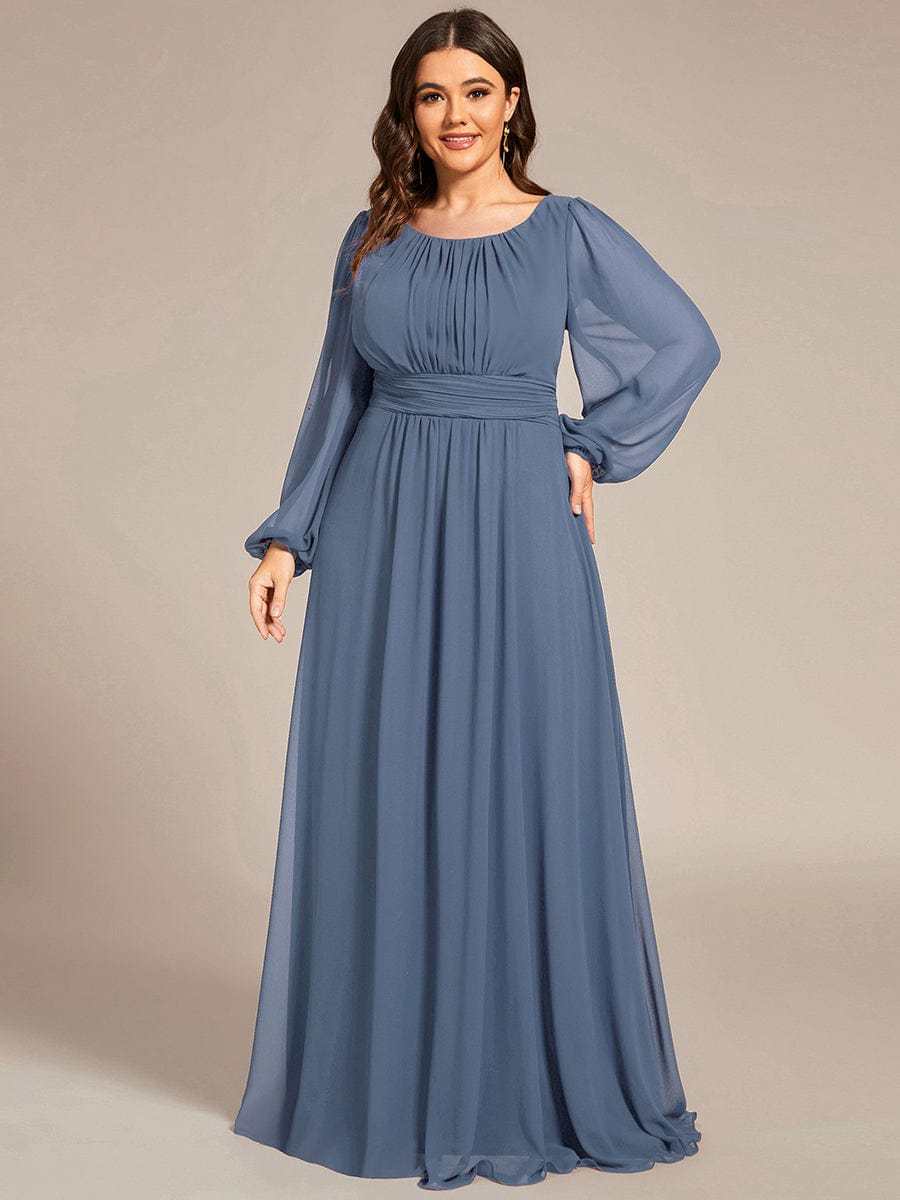 Chiffon High Empire Waist Puff Sleeve Bridesmaid Dress #color_Dusty Navy