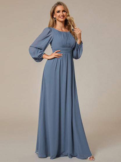 Chiffon High Empire Waist Puff Sleeve Bridesmaid Dress #color_Dusty Navy