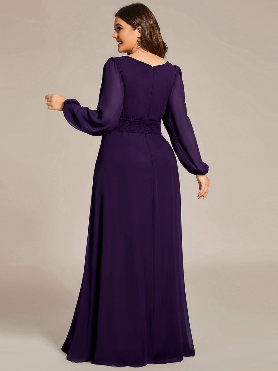 Custom Size See-Througth Puff Sleeve Chiffon Bridesmaid Dress #color_Dark Purple