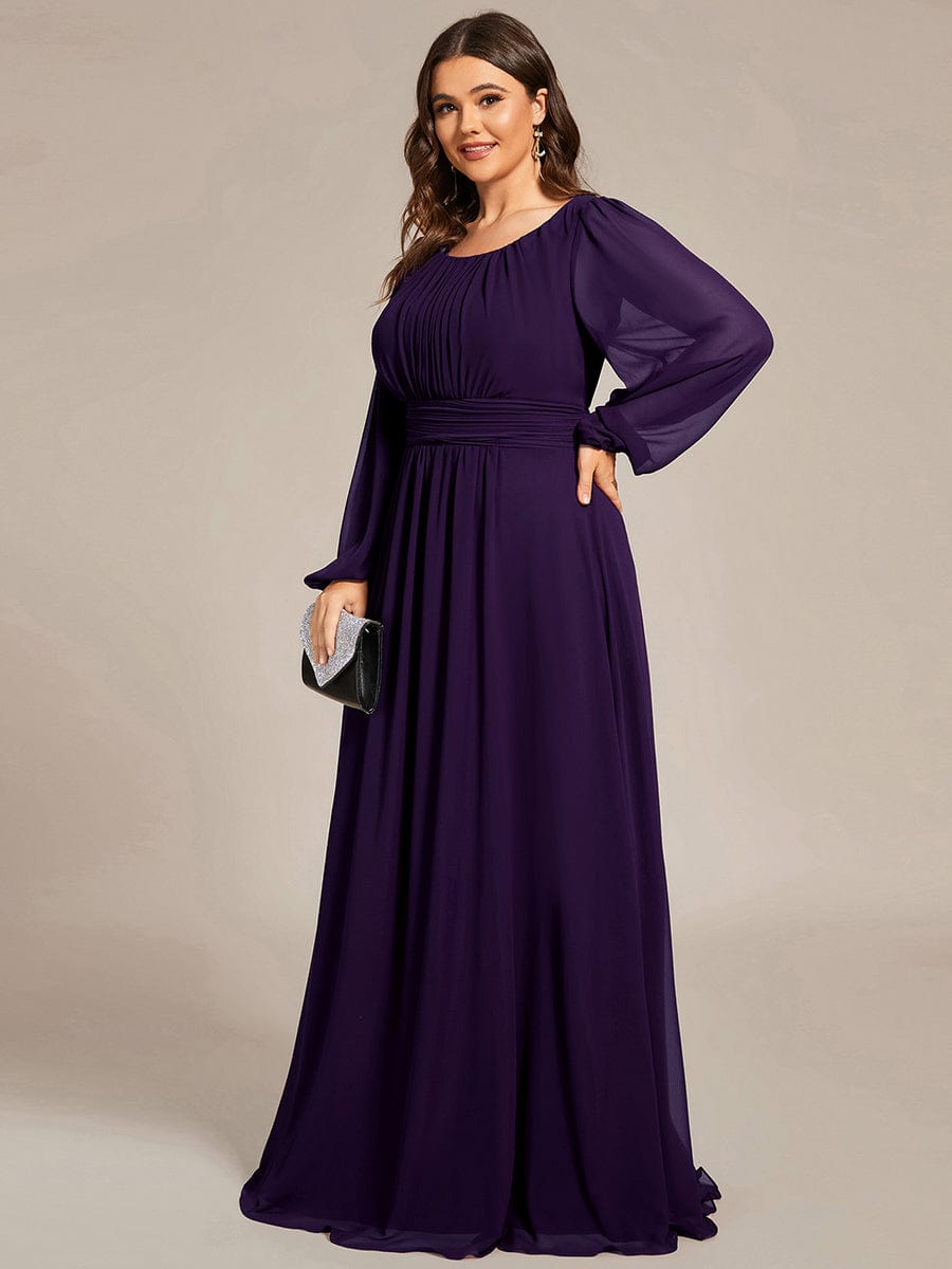 See-Througth Puff Sleeve Chiffon Plus Size Bridesmaid Dress #color_Dark Purple