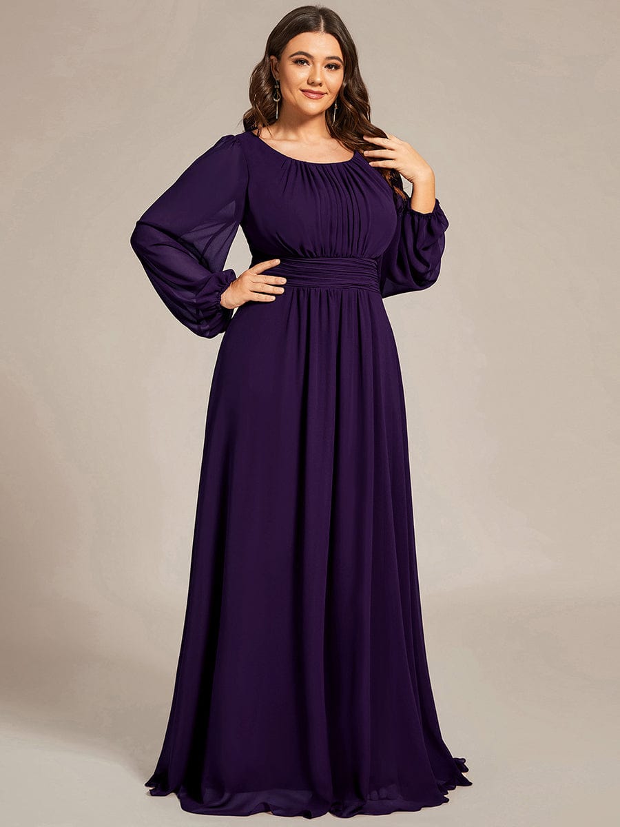 See-Througth Puff Sleeve Chiffon Plus Size Bridesmaid Dress #color_Dark Purple