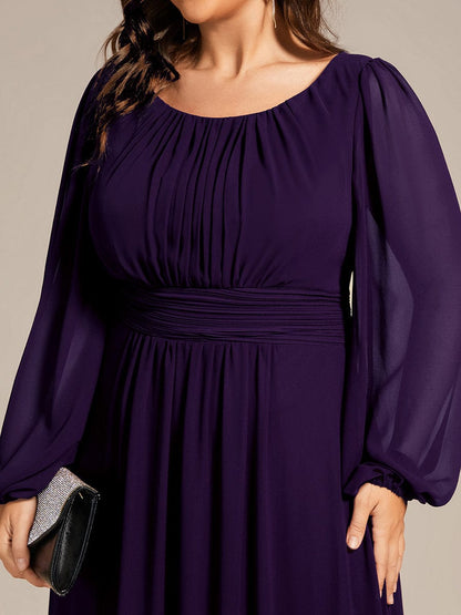 See-Througth Puff Sleeve Chiffon Plus Size Bridesmaid Dress #color_Dark Purple