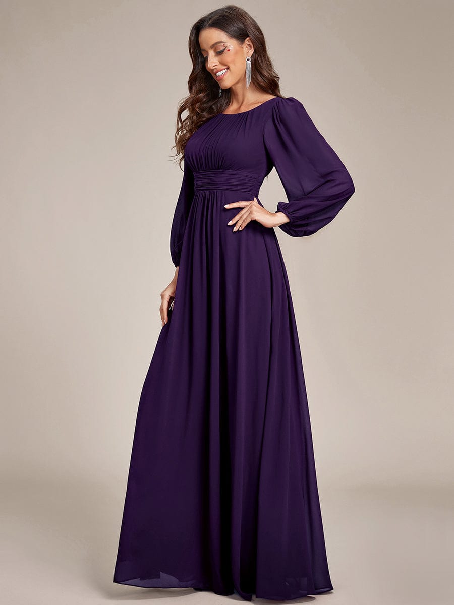 Chiffon High Empire Waist Puff Sleeve Bridesmaid Dress #color_Dark Purple