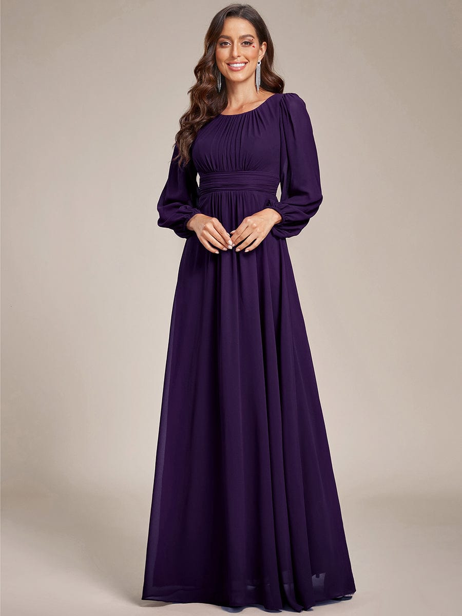 Chiffon High Empire Waist Puff Sleeve Bridesmaid Dress #color_Dark Purple