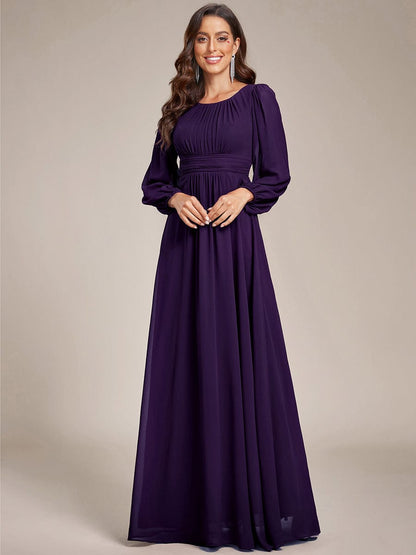 Chiffon High Empire Waist Puff Sleeve Bridesmaid Dress #color_Dark Purple