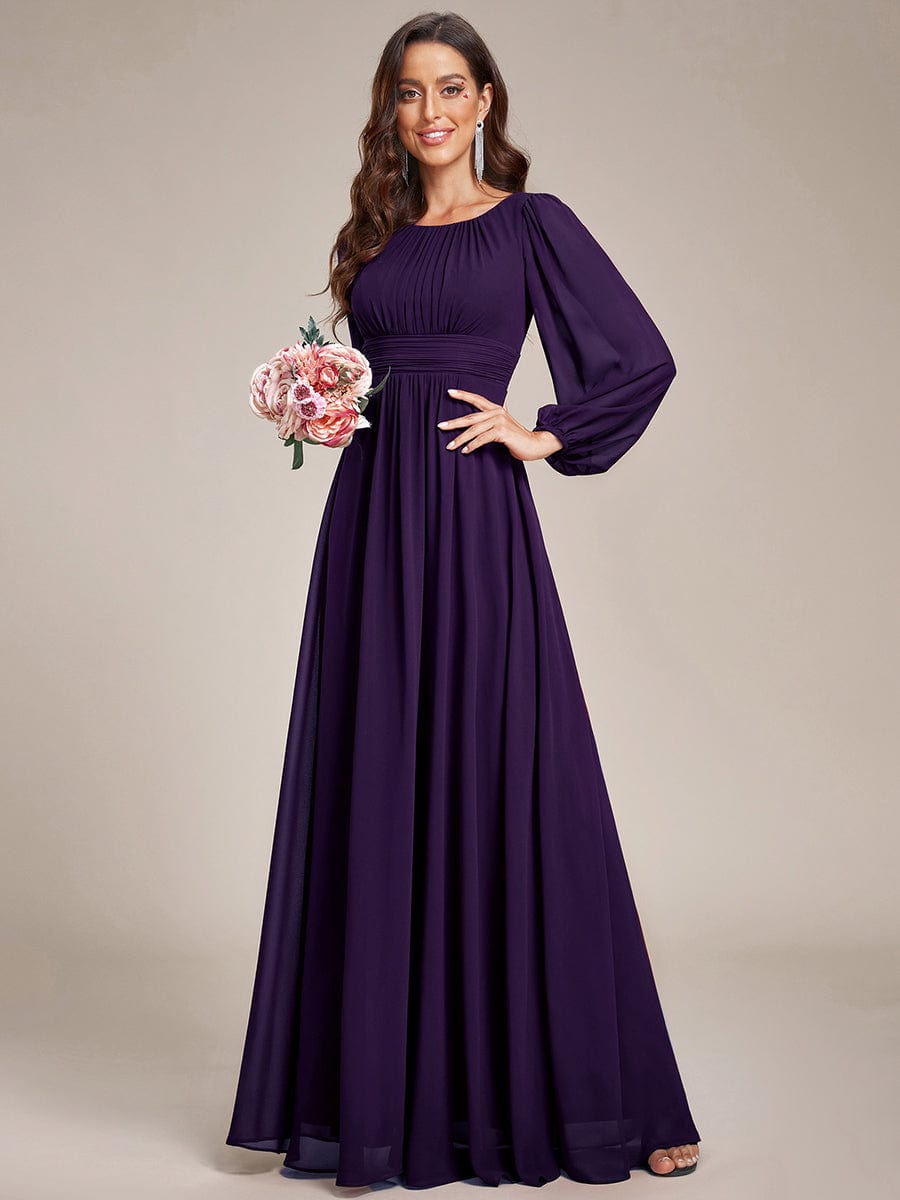 Chiffon High Empire Waist Puff Sleeve Bridesmaid Dress #color_Dark Purple