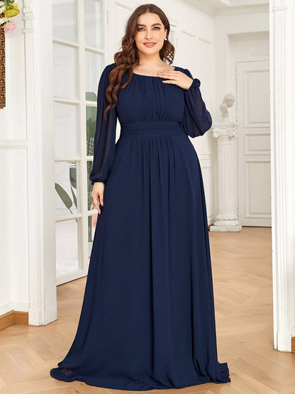 Chiffon High Empire Waist Puff Sleeve Bridesmaid Dress #color_Navy Blue