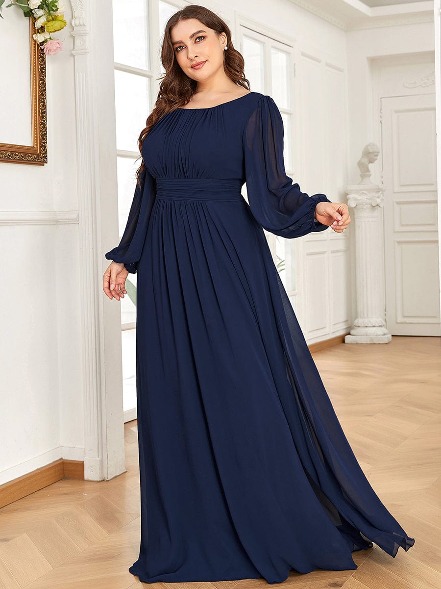 Custom Size See-Througth Puff Sleeve Chiffon Bridesmaid Dress #color_Navy Blue