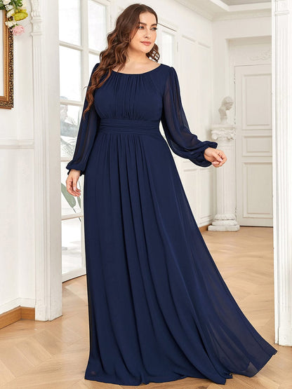 See-Througth Puff Sleeve Chiffon Plus Size Bridesmaid Dress #color_Navy Blue