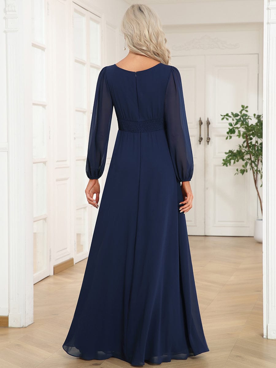 Chiffon High Empire Waist Puff Sleeve Bridesmaid Dress #color_Navy Blue