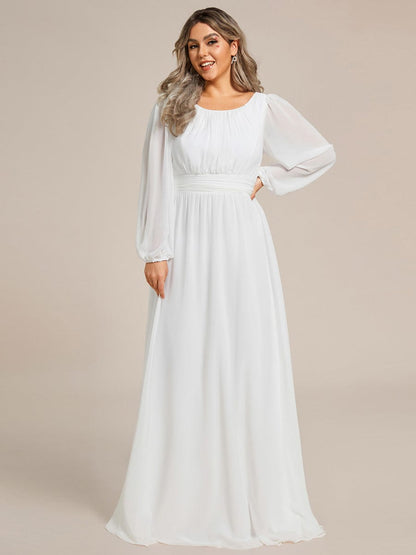 See-Througth Puff Sleeve Chiffon Plus Size Bridesmaid Dress #color_White