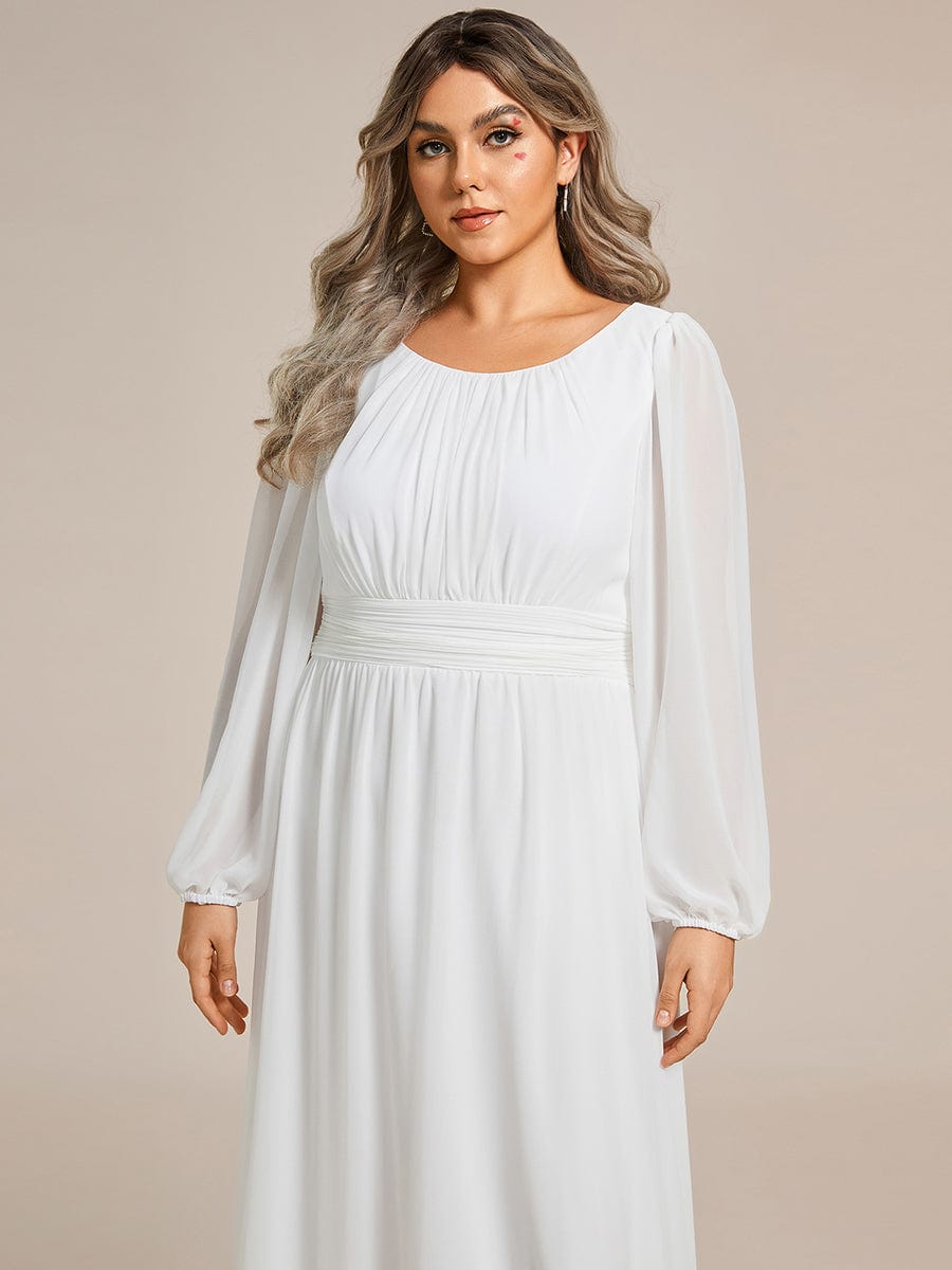 See-Througth Puff Sleeve Chiffon Plus Size Bridesmaid Dress #color_White