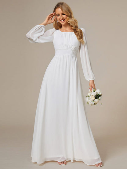 Chiffon High Empire Waist Puff Sleeve Bridesmaid Dress #color_White