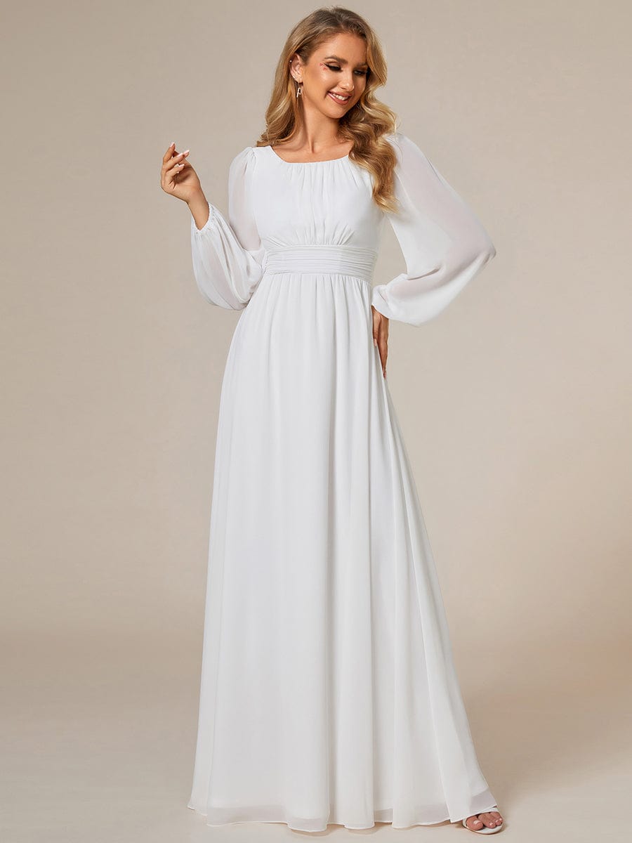 Chiffon High Empire Waist Puff Sleeve Bridesmaid Dress #color_White