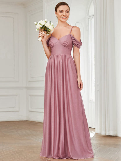 Draped Sleeve Cold Shoulder Sweetheart Bridesmaid Dress