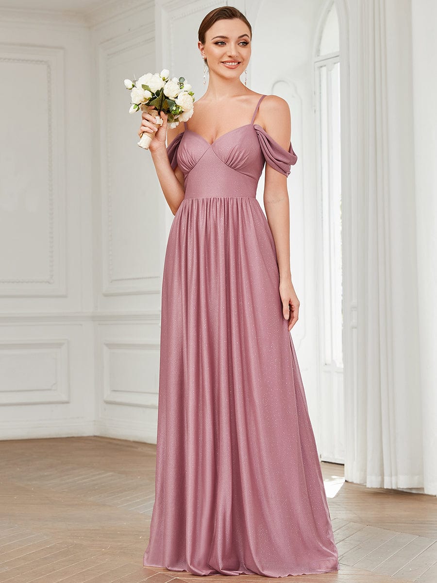 Draped Sleeve Cold Shoulder Sweetheart Bridesmaid Dress #Color_Purple Orchid