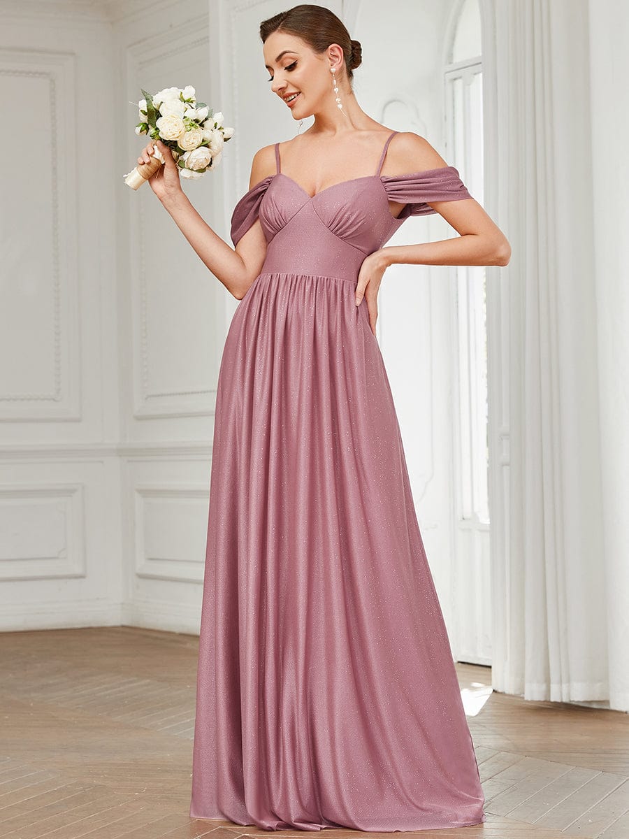 Draped Sleeve Cold Shoulder Sweetheart Bridesmaid Dress #Color_Purple Orchid