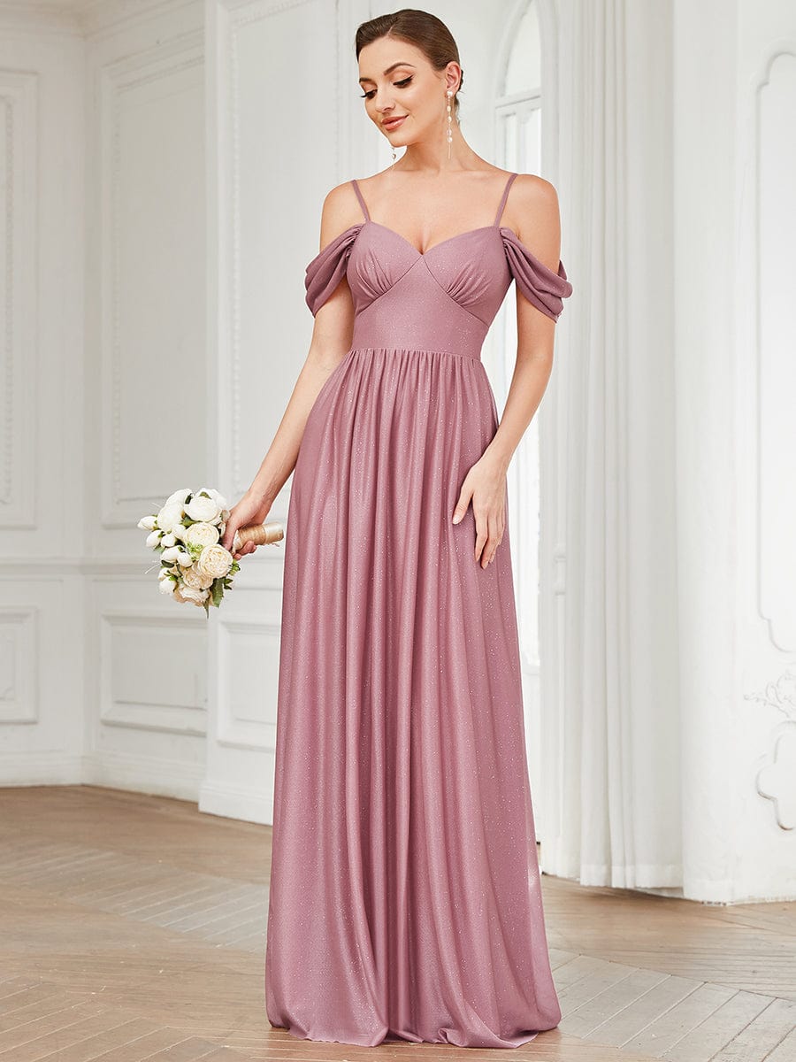 Draped Sleeve Cold Shoulder Sweetheart Bridesmaid Dress #Color_Purple Orchid