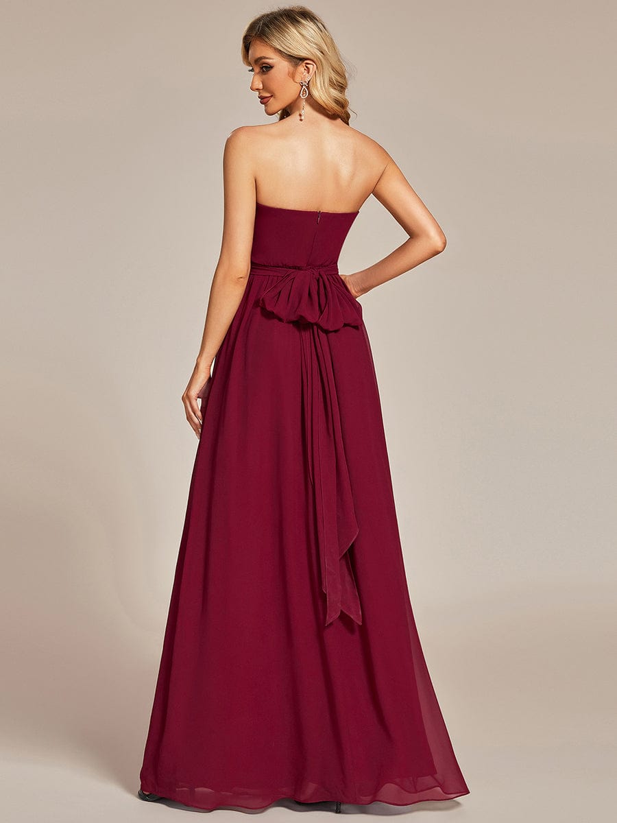 Multiway Chiffon Pleated Strapless Tie-Waist Bridesmaid Dress #color_Burgundy