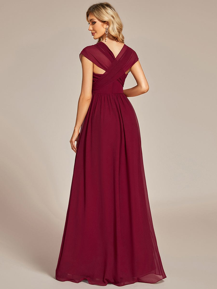 Custom Size Convertible Chiffon Pleated A-Line Bridesmaid Dress #color_Burgundy