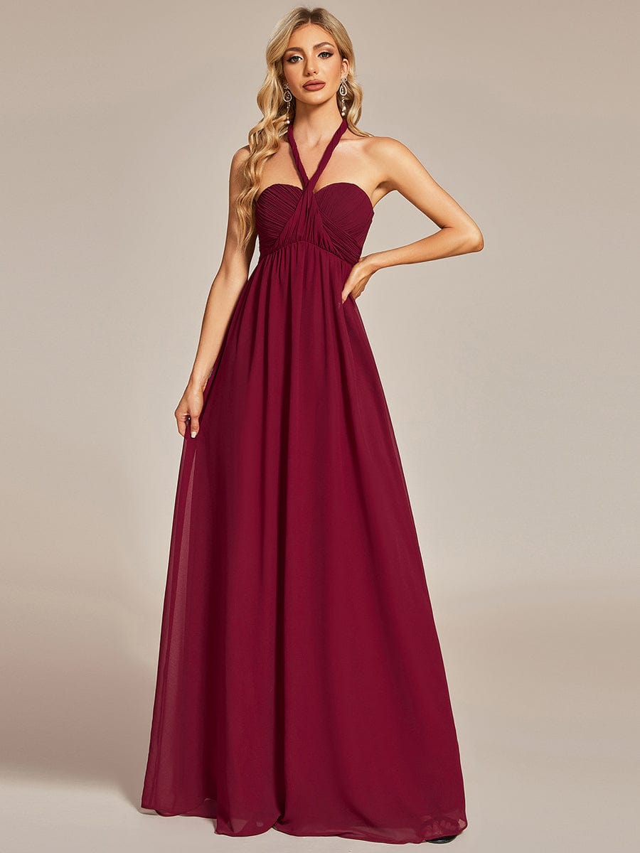 Multiway Chiffon Pleated Strapless Tie-Waist Bridesmaid Dress #color_Burgundy