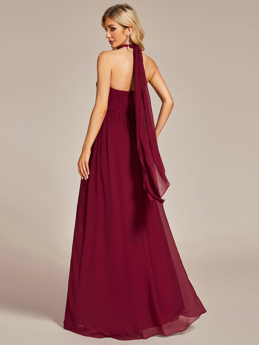 Custom Size Convertible Chiffon Pleated A-Line Bridesmaid Dress #color_Burgundy