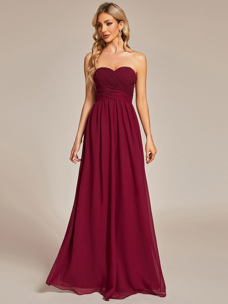 Multiway Chiffon Pleated Strapless Tie-Waist Bridesmaid Dress #color_Burgundy