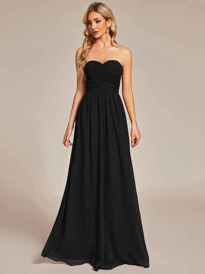 Custom Size Convertible Chiffon Pleated A-Line Bridesmaid Dress #color_Black