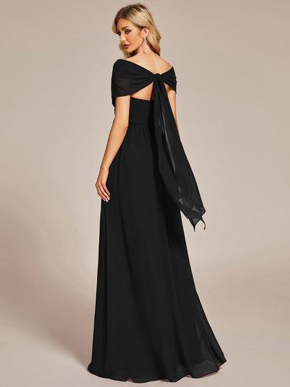 Custom Size Convertible Chiffon Pleated A-Line Bridesmaid Dress #color_Black