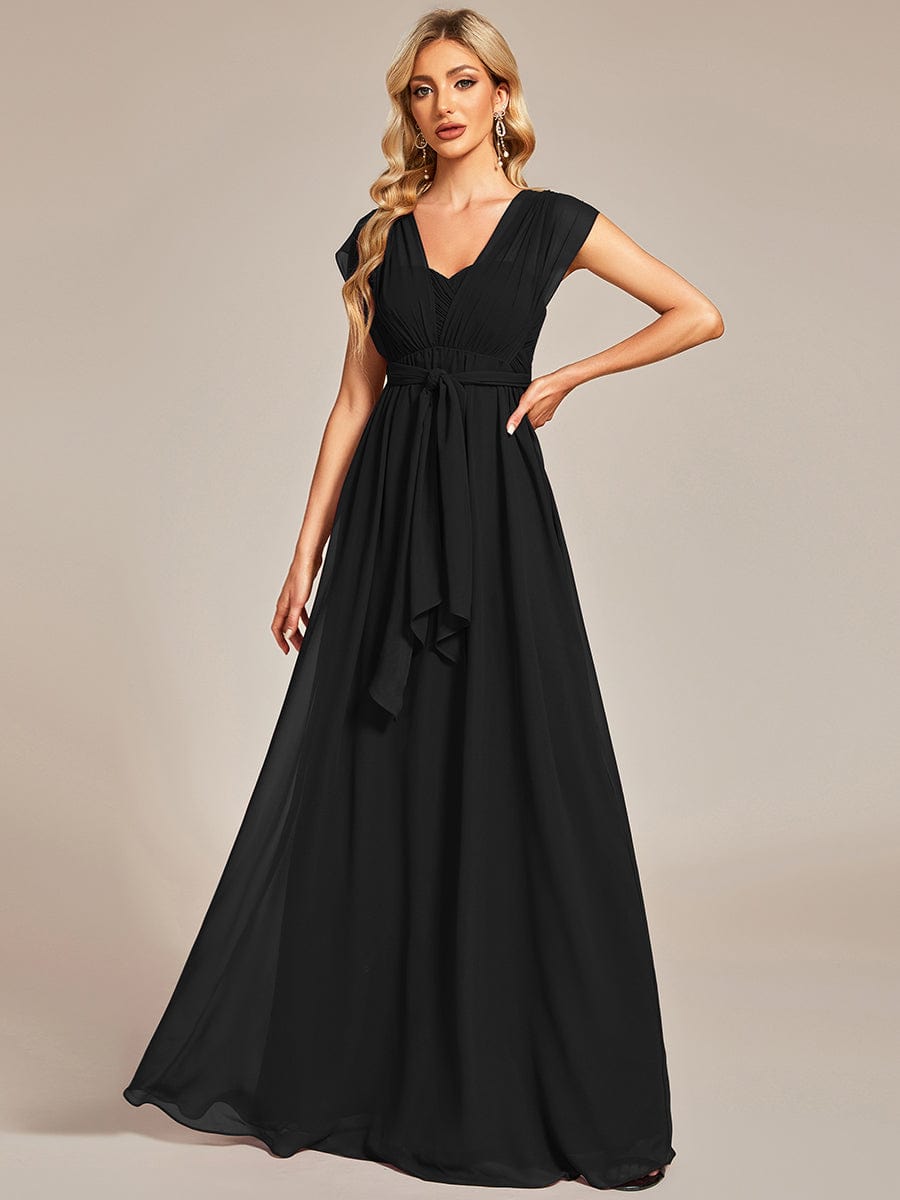 Custom Size Convertible Chiffon Pleated A-Line Bridesmaid Dress #color_Black