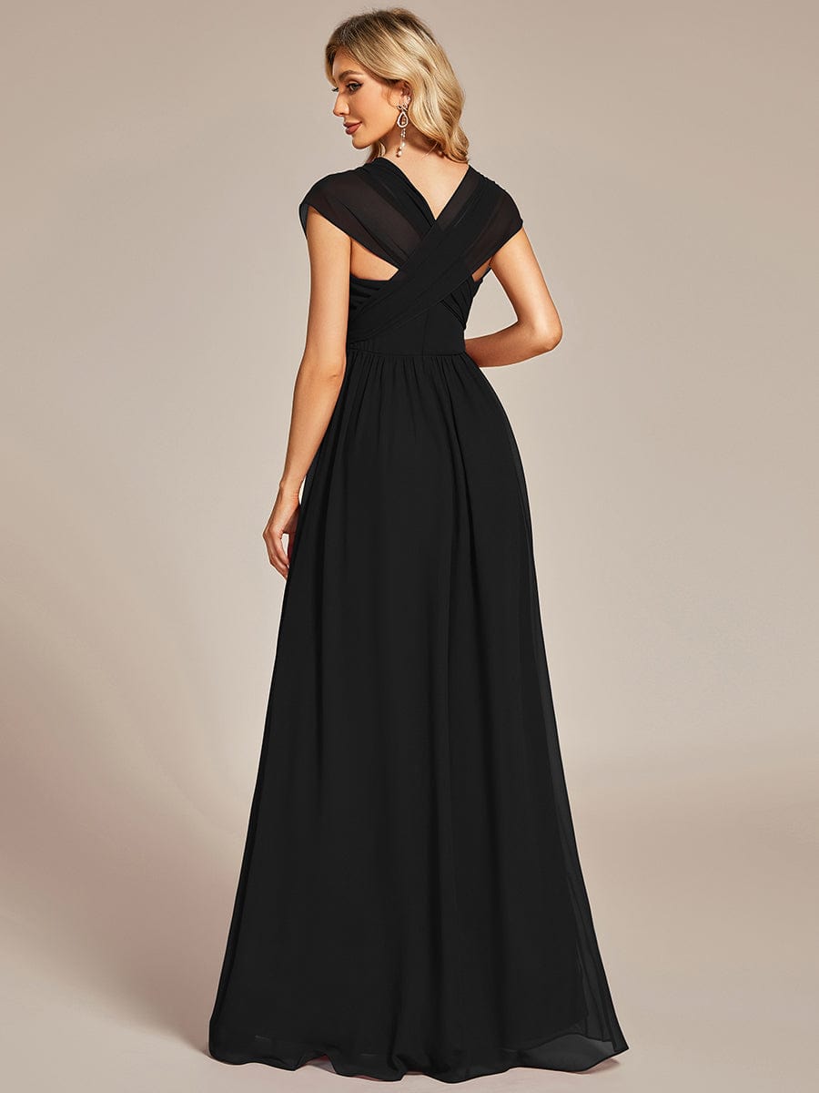 Custom Size Convertible Chiffon Pleated A-Line Bridesmaid Dress #color_Black