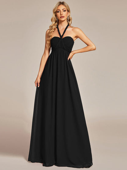 Custom Size Convertible Chiffon Pleated A-Line Bridesmaid Dress #color_Black