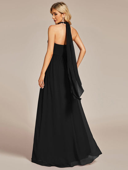 Custom Size Convertible Chiffon Pleated A-Line Bridesmaid Dress #color_Black