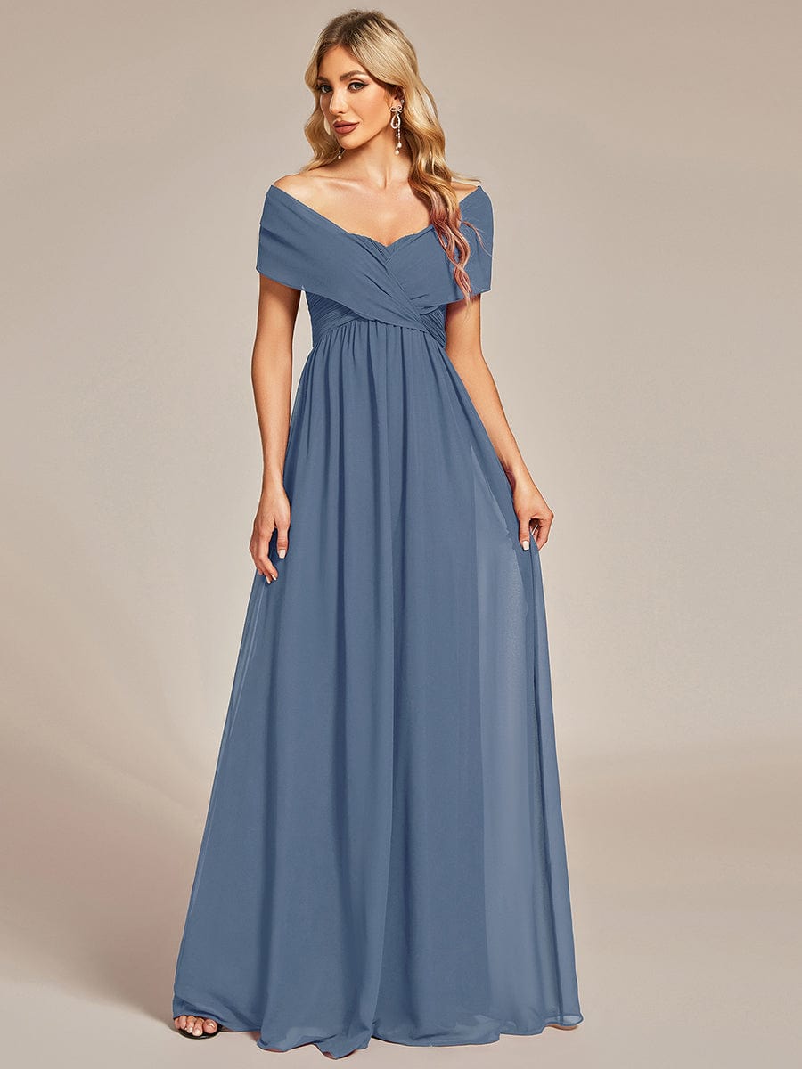 Multiway Chiffon Pleated Strapless Tie-Waist Bridesmaid Dress #color_Dusty Navy