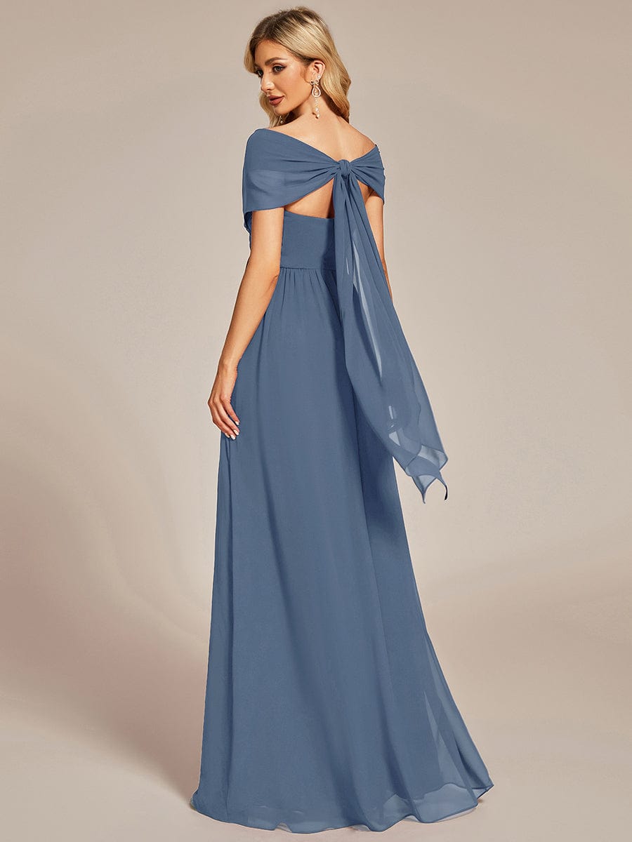 Multiway Chiffon Pleated Strapless Tie-Waist Bridesmaid Dress #color_Dusty Navy