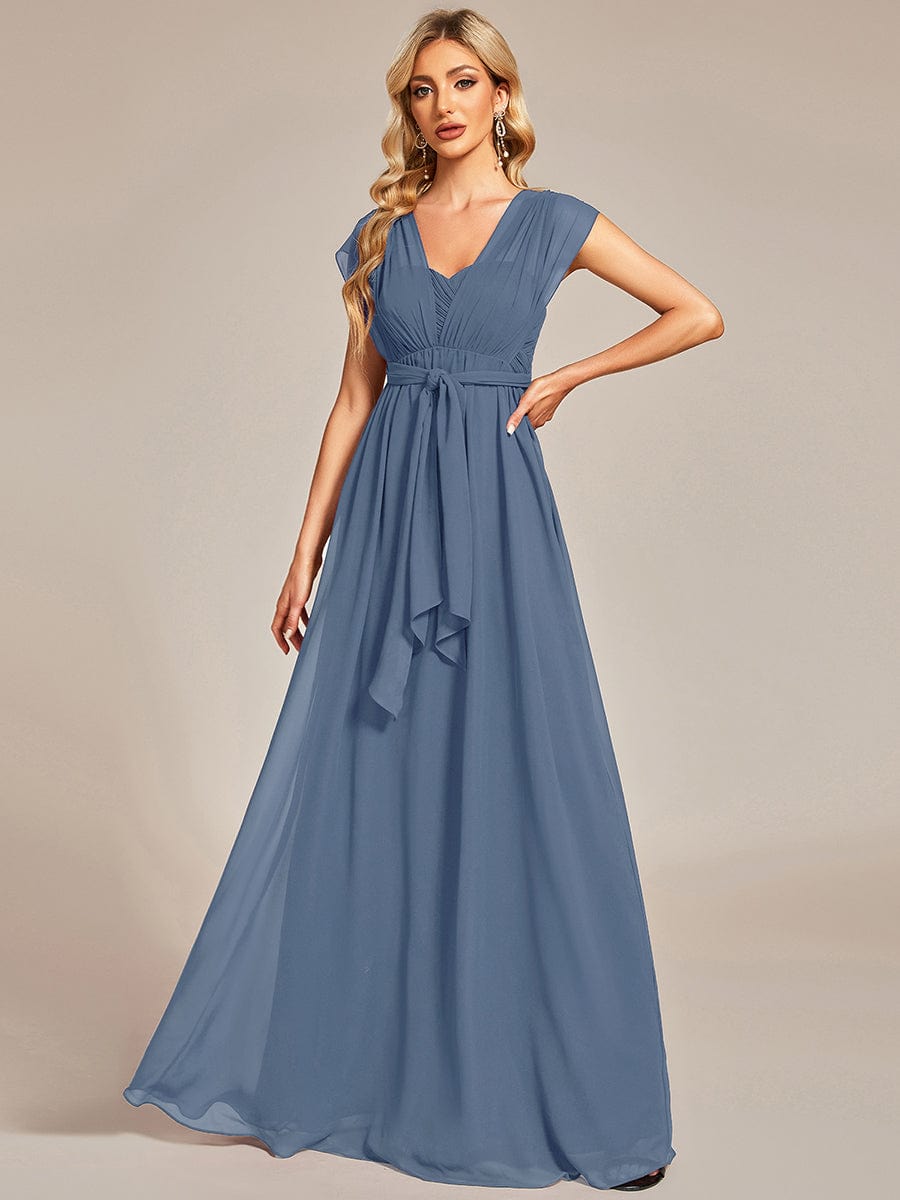 Custom Size Convertible Chiffon Pleated A-Line Bridesmaid Dress #color_Dusty Navy