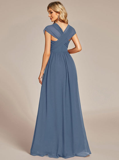 Multiway Chiffon Pleated Strapless Tie-Waist Bridesmaid Dress #color_Dusty Navy