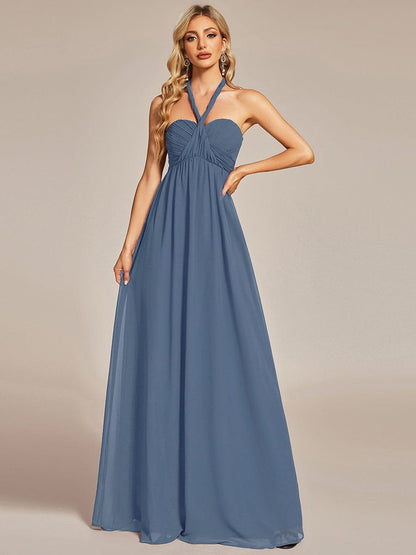 Custom Size Convertible Chiffon Pleated A-Line Bridesmaid Dress #color_Dusty Navy