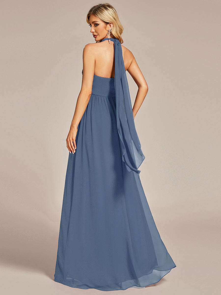 Custom Size Convertible Chiffon Pleated A-Line Bridesmaid Dress #color_Dusty Navy