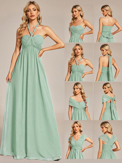 Custom Size Convertible Chiffon Pleated A-Line Bridesmaid Dress #color_Mint Green