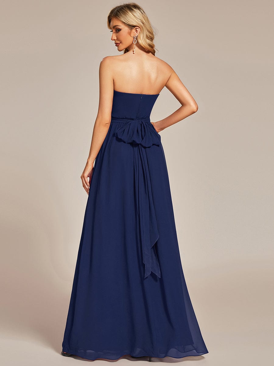 Custom Size Convertible Chiffon Pleated A-Line Bridesmaid Dress #color_Navy Blue