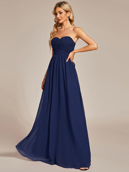 Multiway Chiffon Pleated Strapless Tie-Waist Bridesmaid Dress #color_Navy Blue