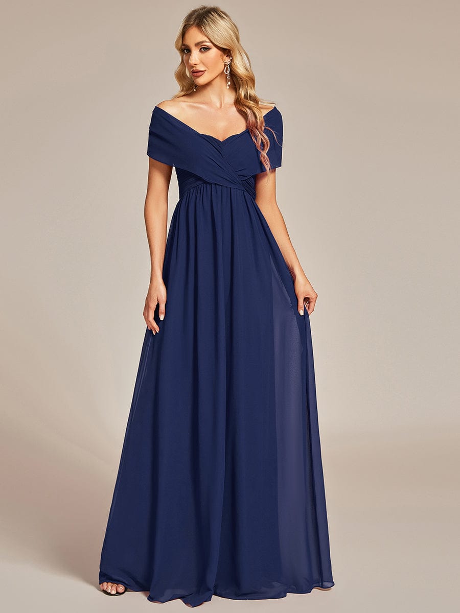 Custom Size Convertible Chiffon Pleated A-Line Bridesmaid Dress #color_Navy Blue