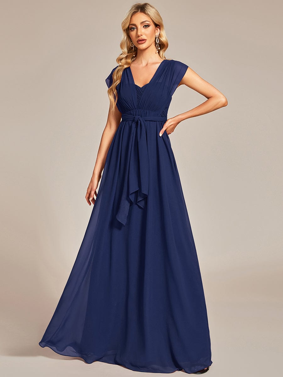 Custom Size Convertible Chiffon Pleated A-Line Bridesmaid Dress #color_Navy Blue